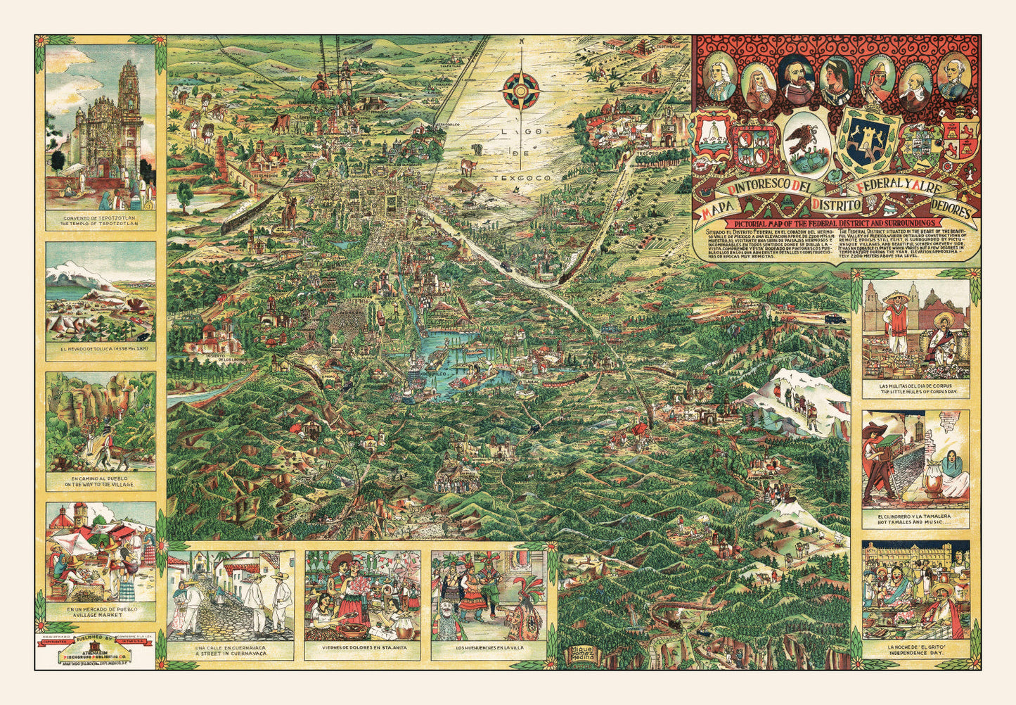 Vintage Map of Mexico City, Mexico, 1935