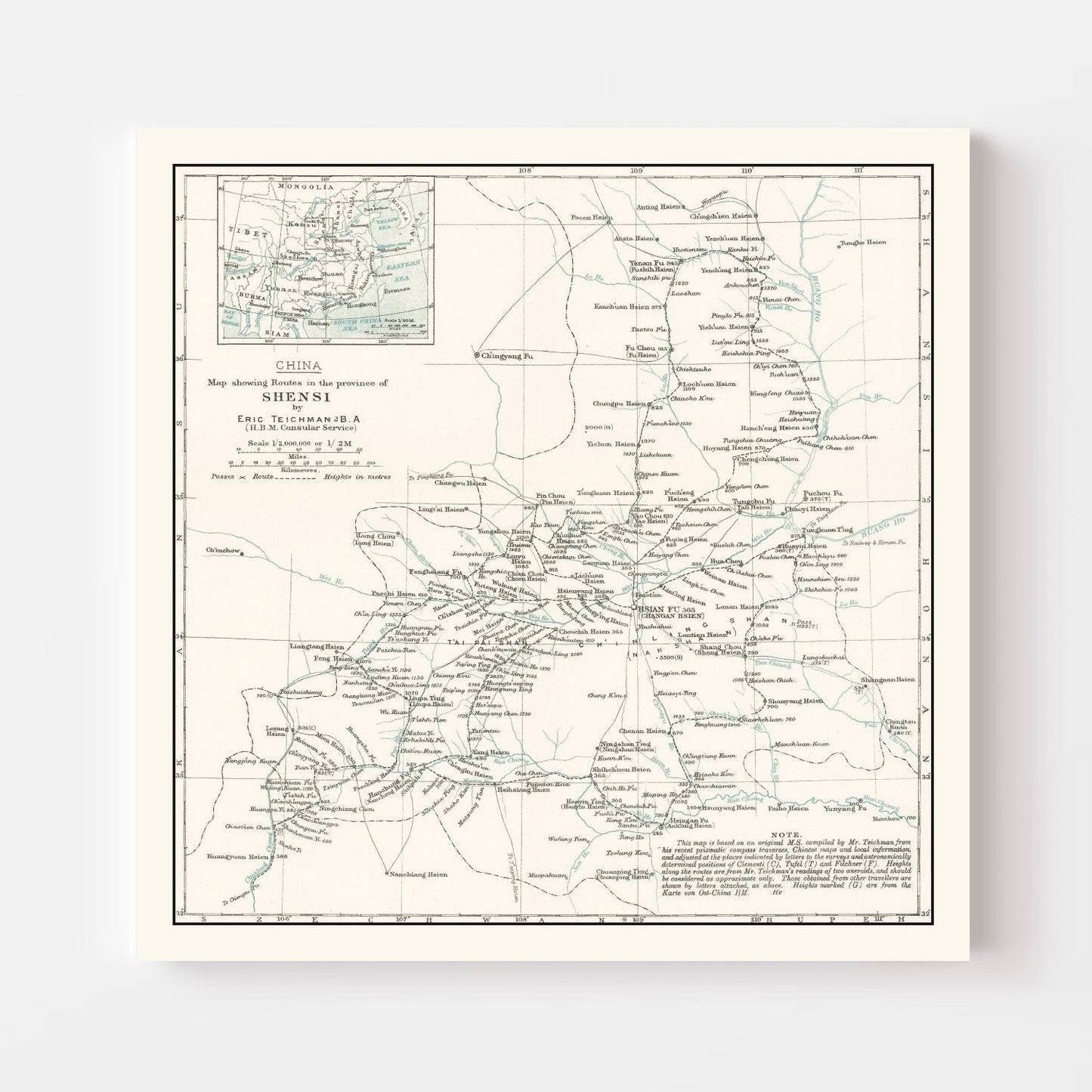 Vintage Shaanxi China Map, 1918
