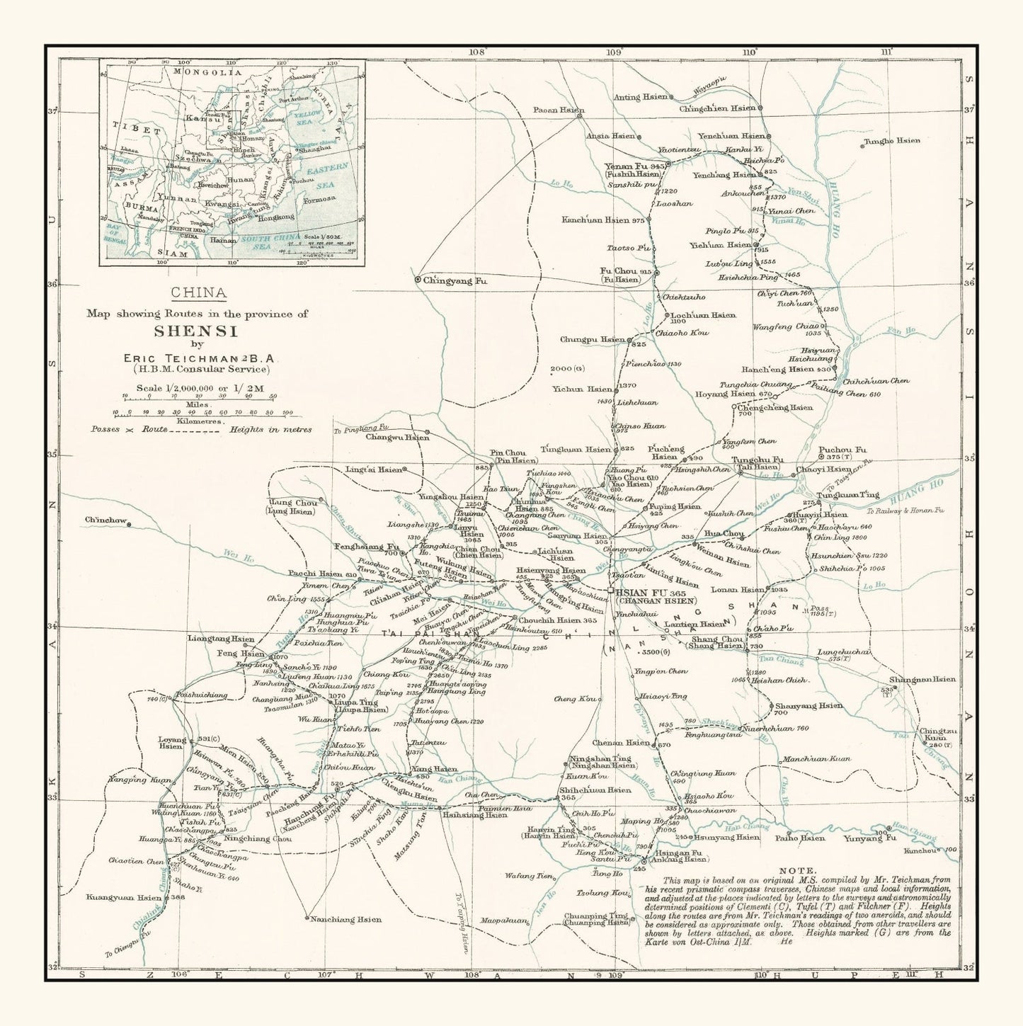Vintage Shaanxi China Map, 1918
