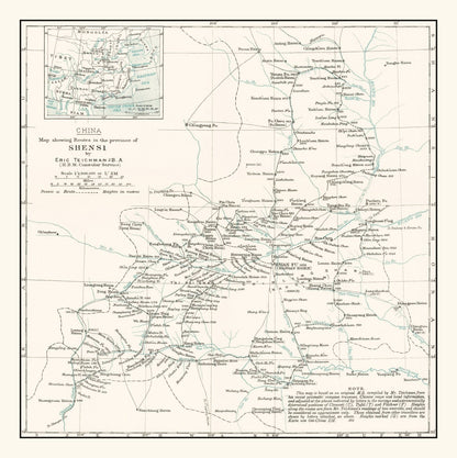Vintage Shaanxi China Map, 1918