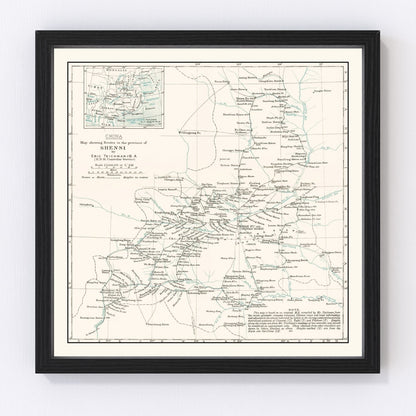 Vintage 1918 map of Shaanxi Province China from the Republican era, restored cartographic print