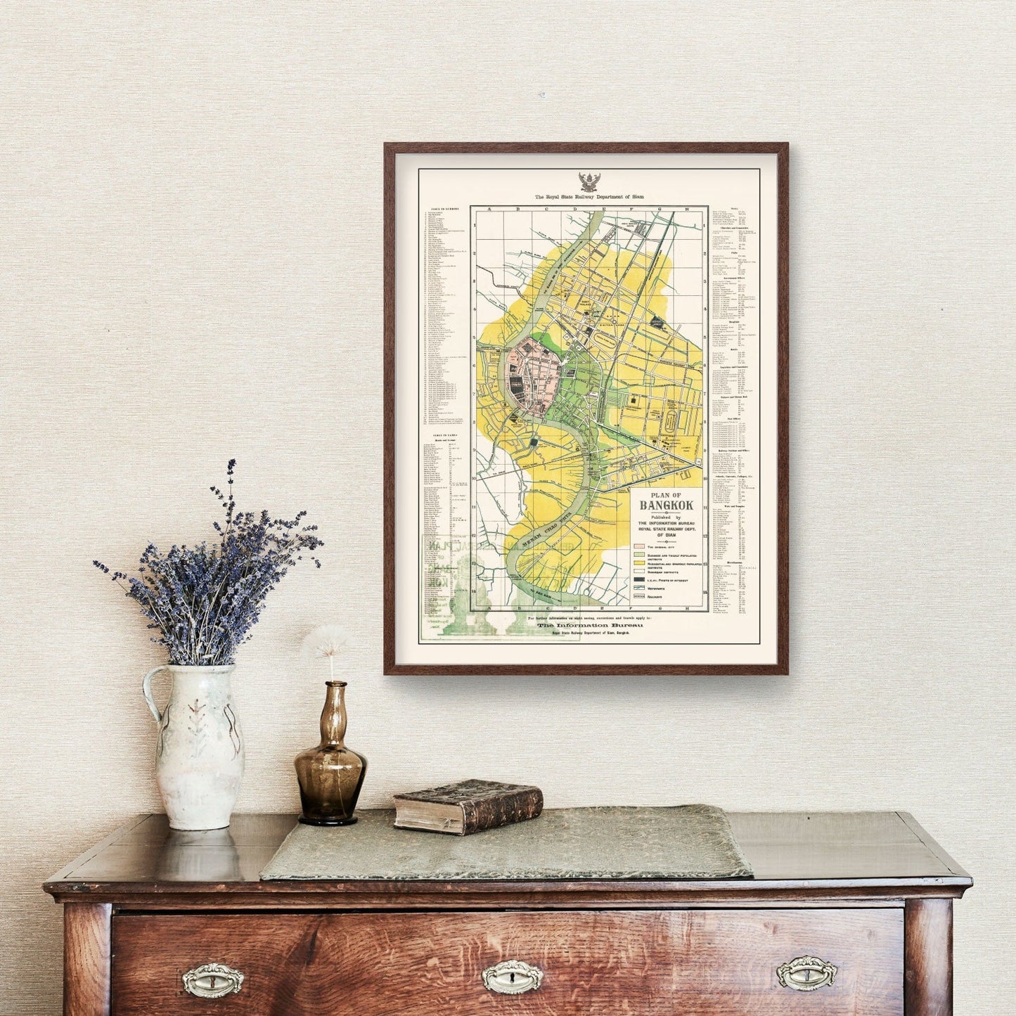 Vintage Map of Bangkok, Thailand, 1928