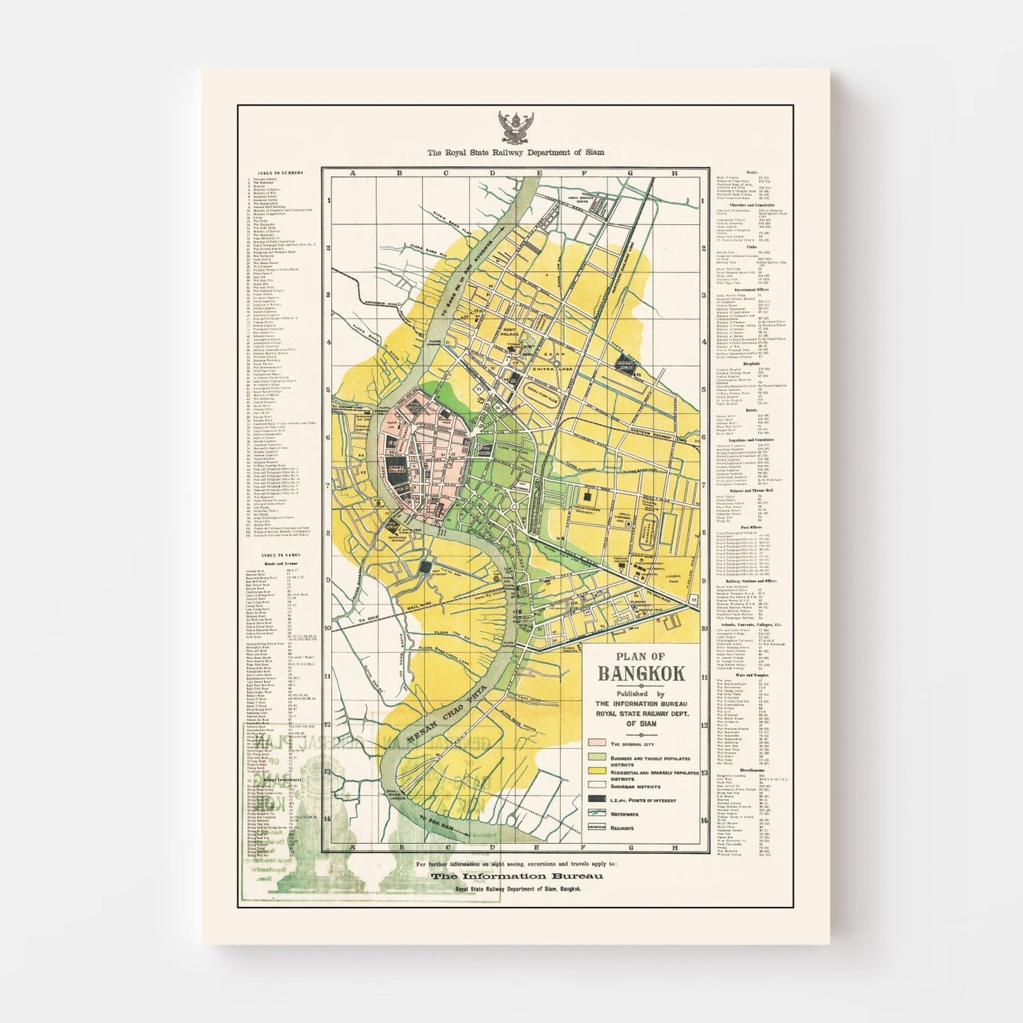 Vintage Map of Bangkok, Thailand, 1928