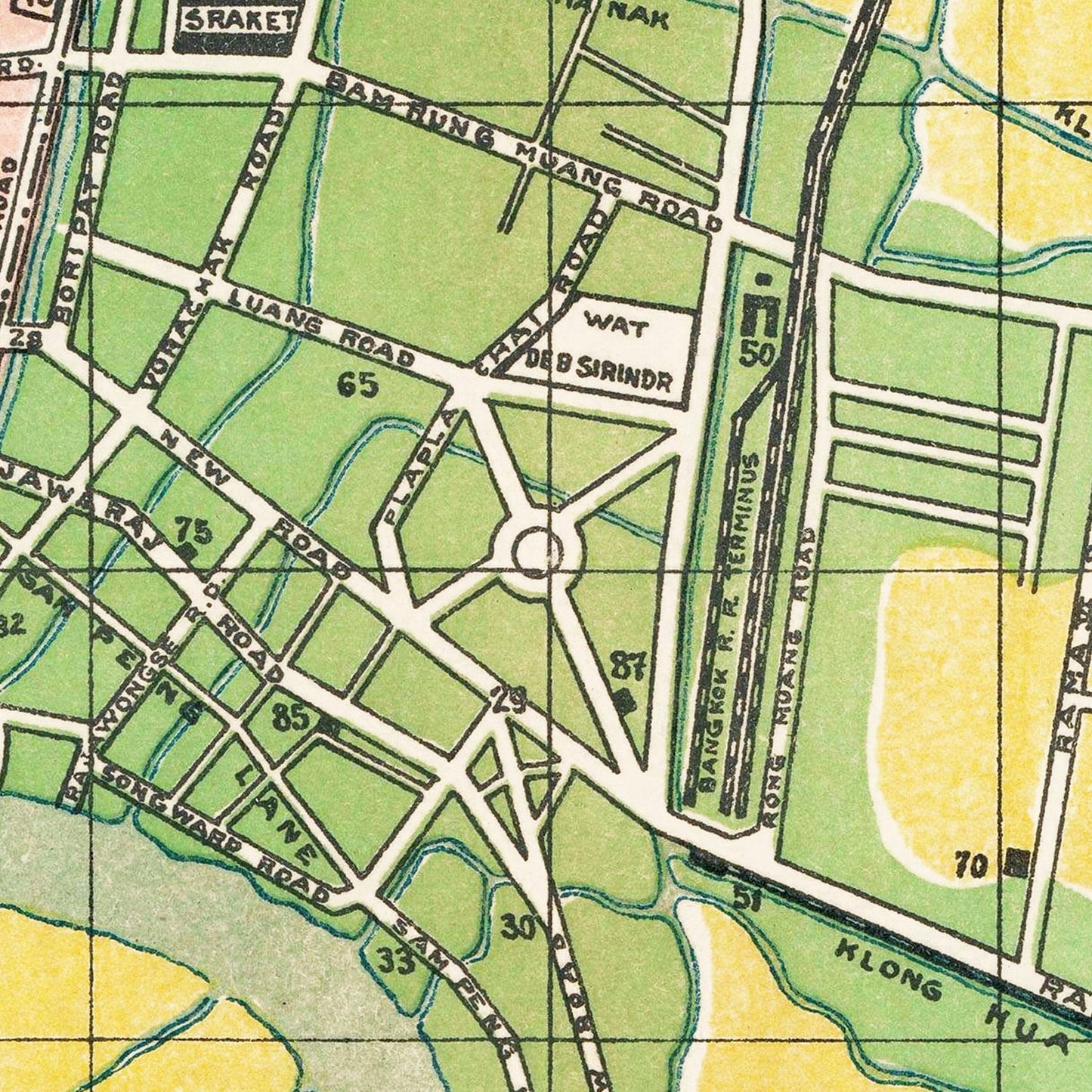 Vintage Map of Bangkok, Thailand, 1928