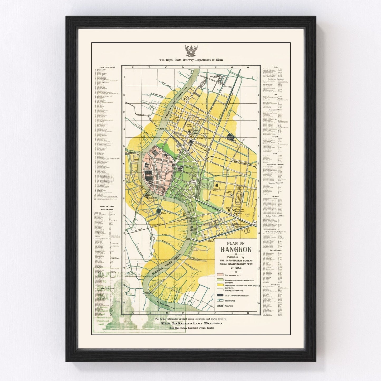 Vintage map of Bangkok, Thailand, 1928