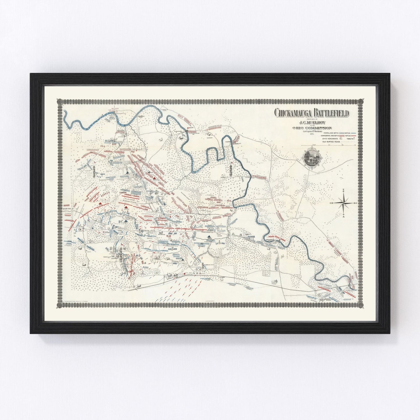 Restored vintage map of Chickamauga Battlefield, 1895