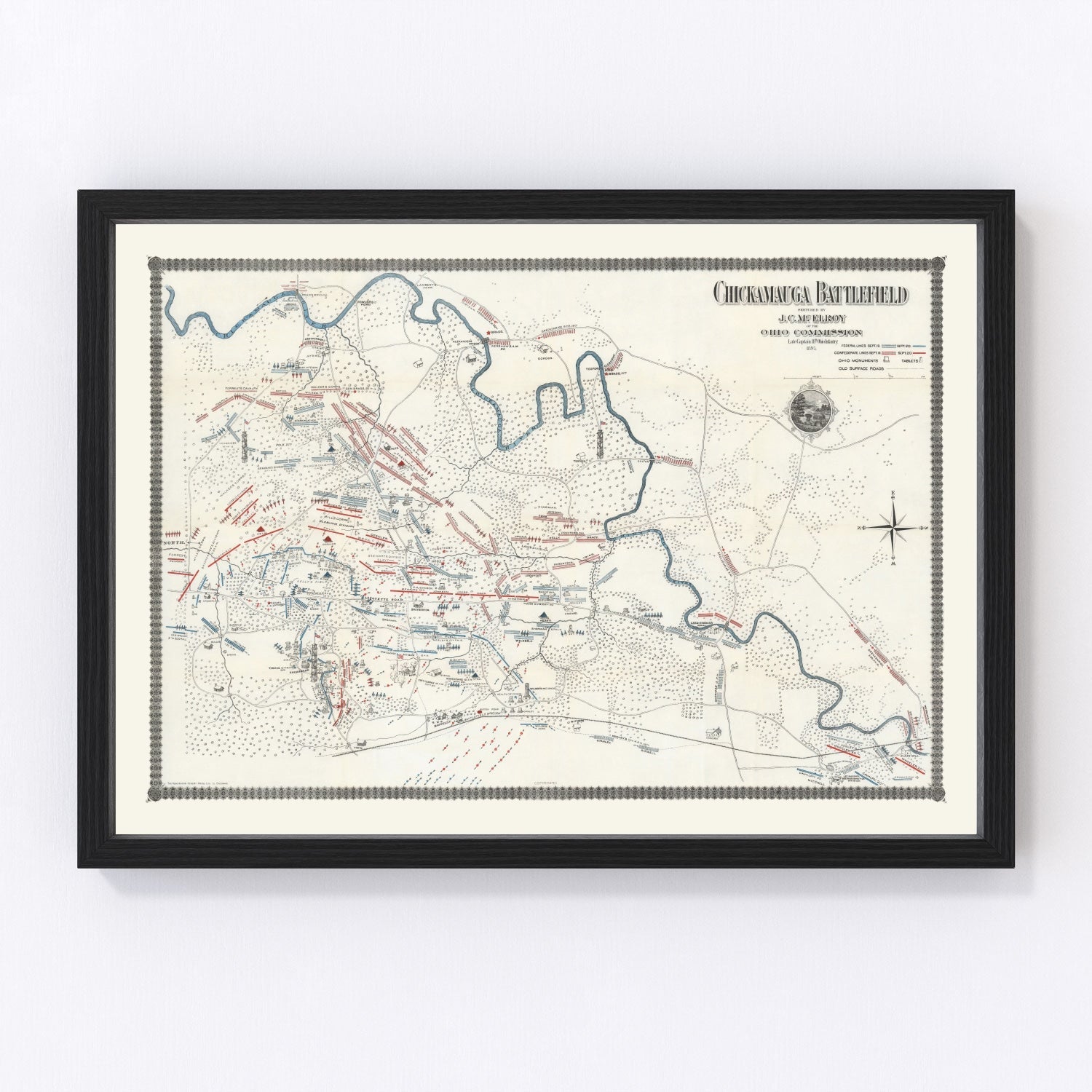 Restored vintage map of Chickamauga Battlefield, 1895