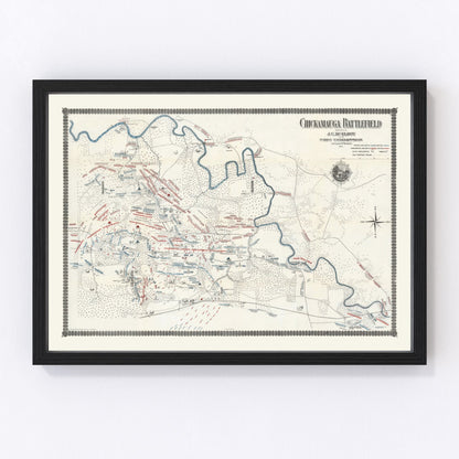 Restored vintage map of Chickamauga Battlefield, 1895