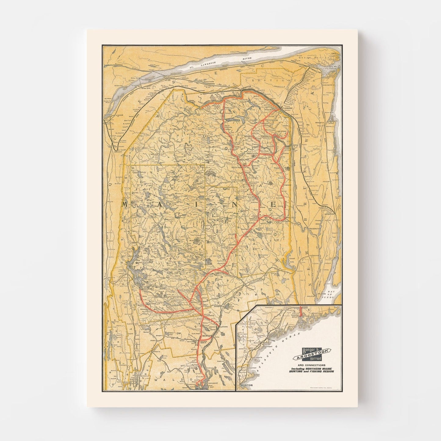Vintage Railroad Map of Maine, 1915