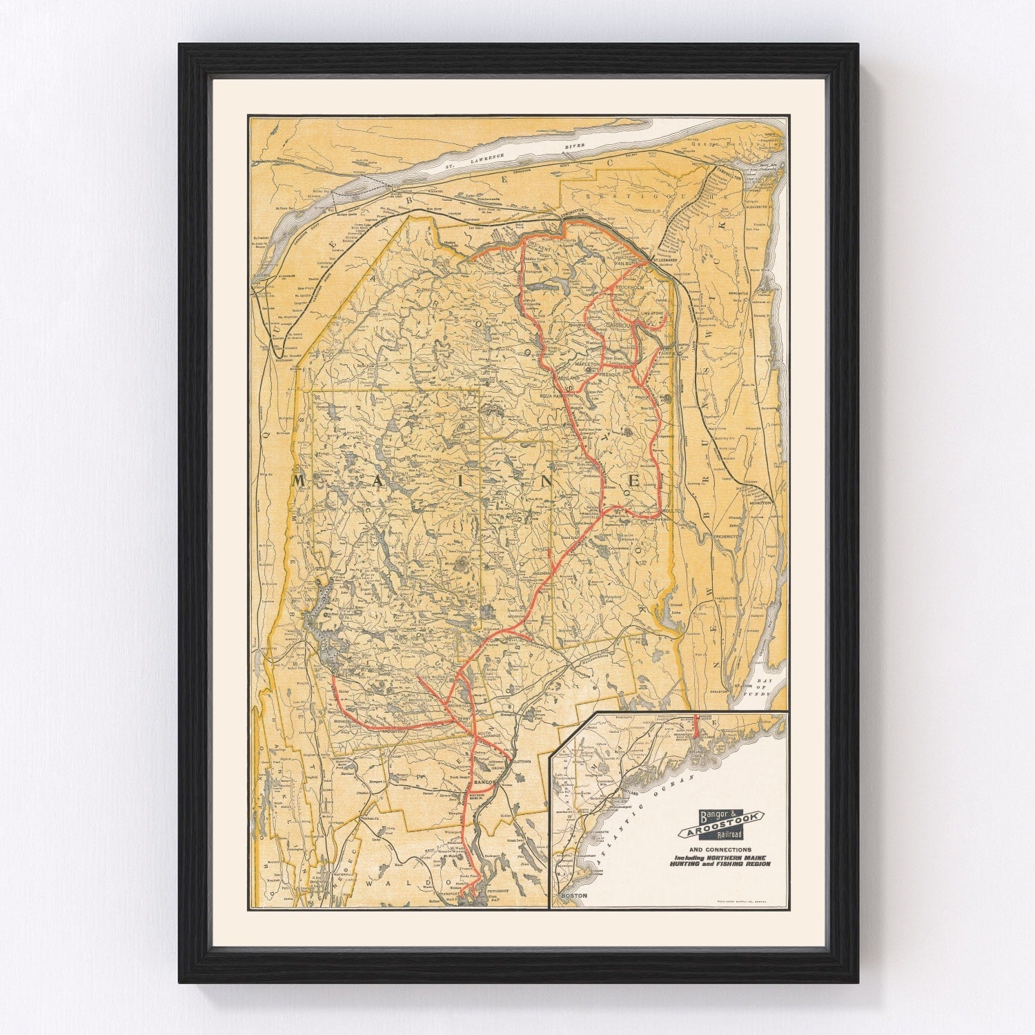 vintage railroad map of Maine, 1915
