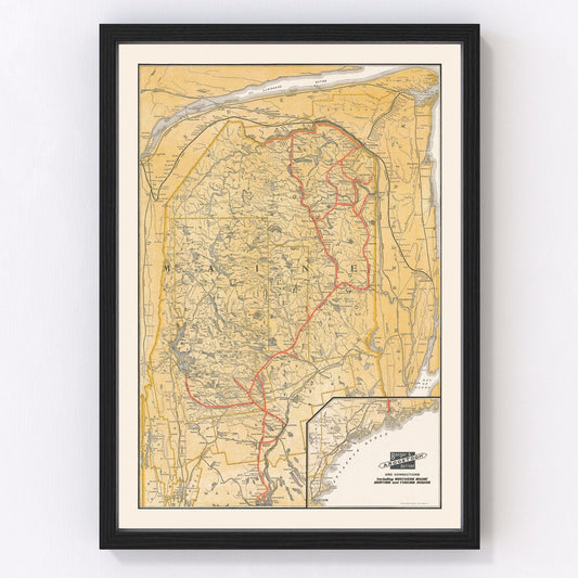 vintage railroad map of Maine, 1915