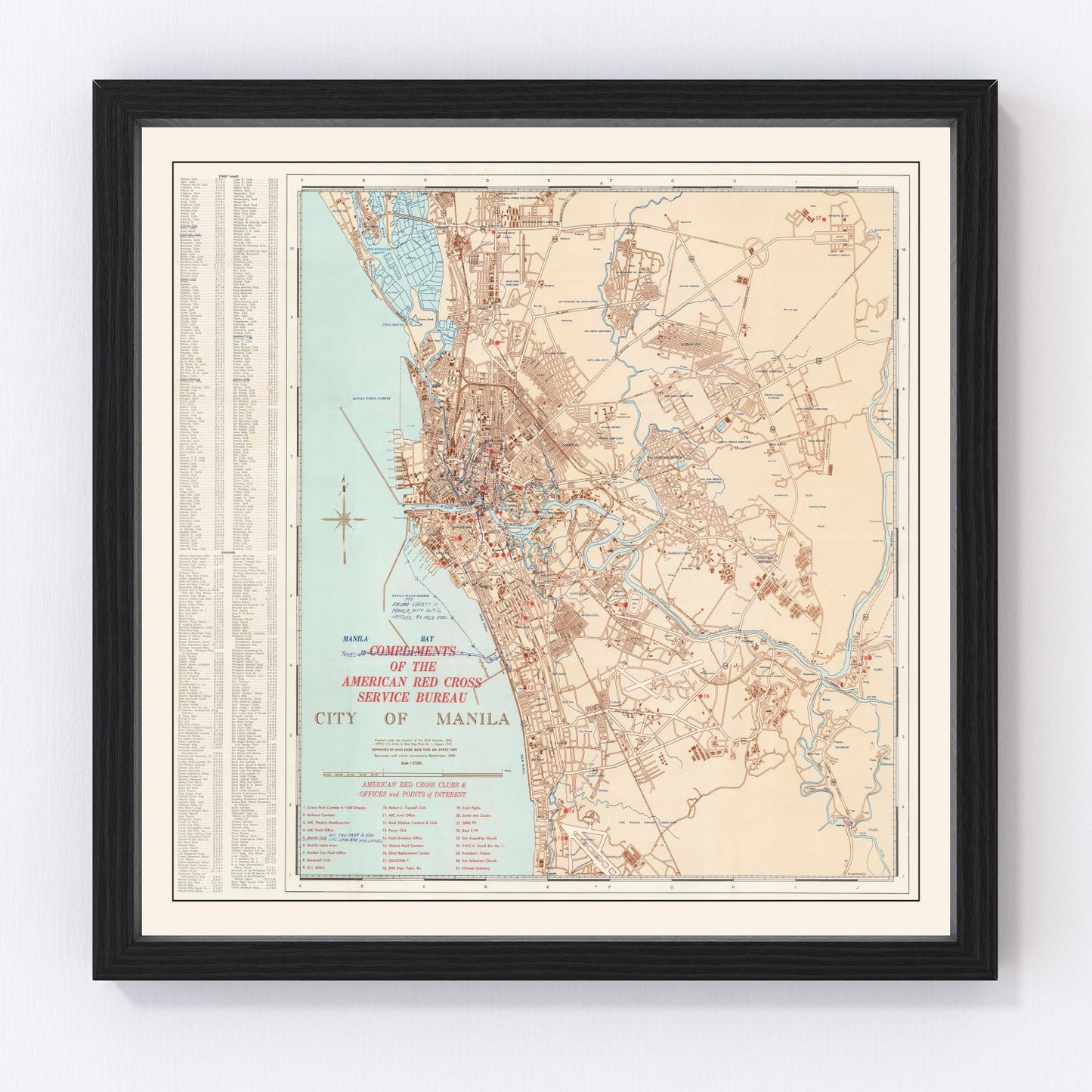 Vintage map of Manila, Philippines, 1945