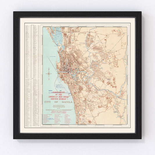 Vintage map of Manila, Philippines, 1945