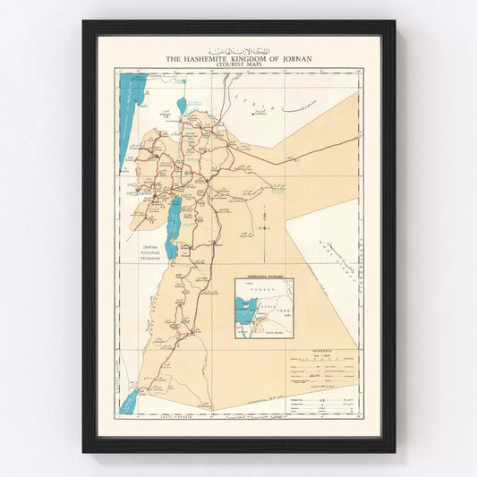 Vintage map of the Hashemite Kingdom of Jordan, 1955