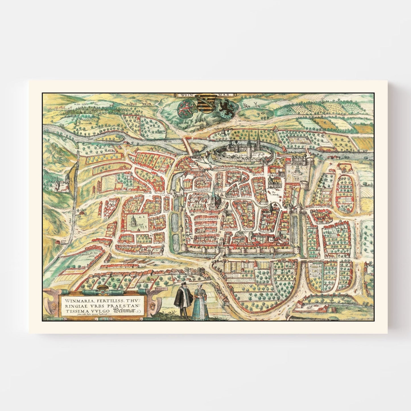 Vintage Map of Weimar, Germany, 1582