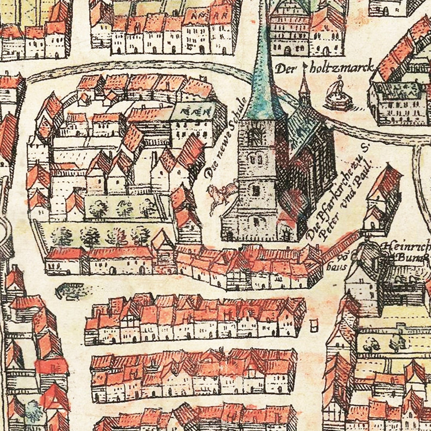 Vintage Map of Weimar, Germany, 1582