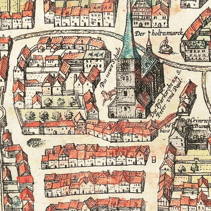 Vintage Map of Weimar, Germany, 1582