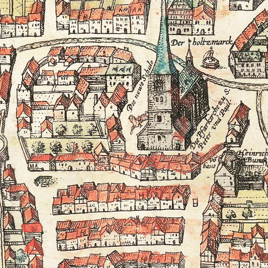 Vintage Map of Weimar, Germany, 1582