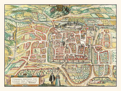 Vintage Map of Weimar, Germany, 1582
