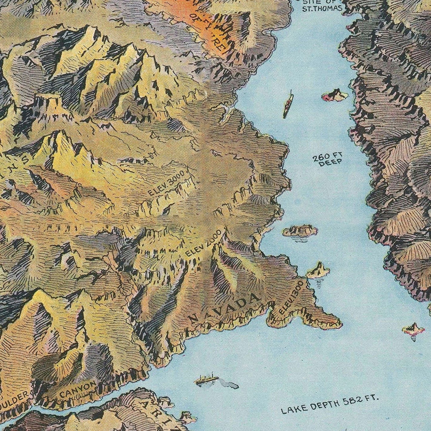 Vintage Hoover Dam and Lake Mead Map, 1931