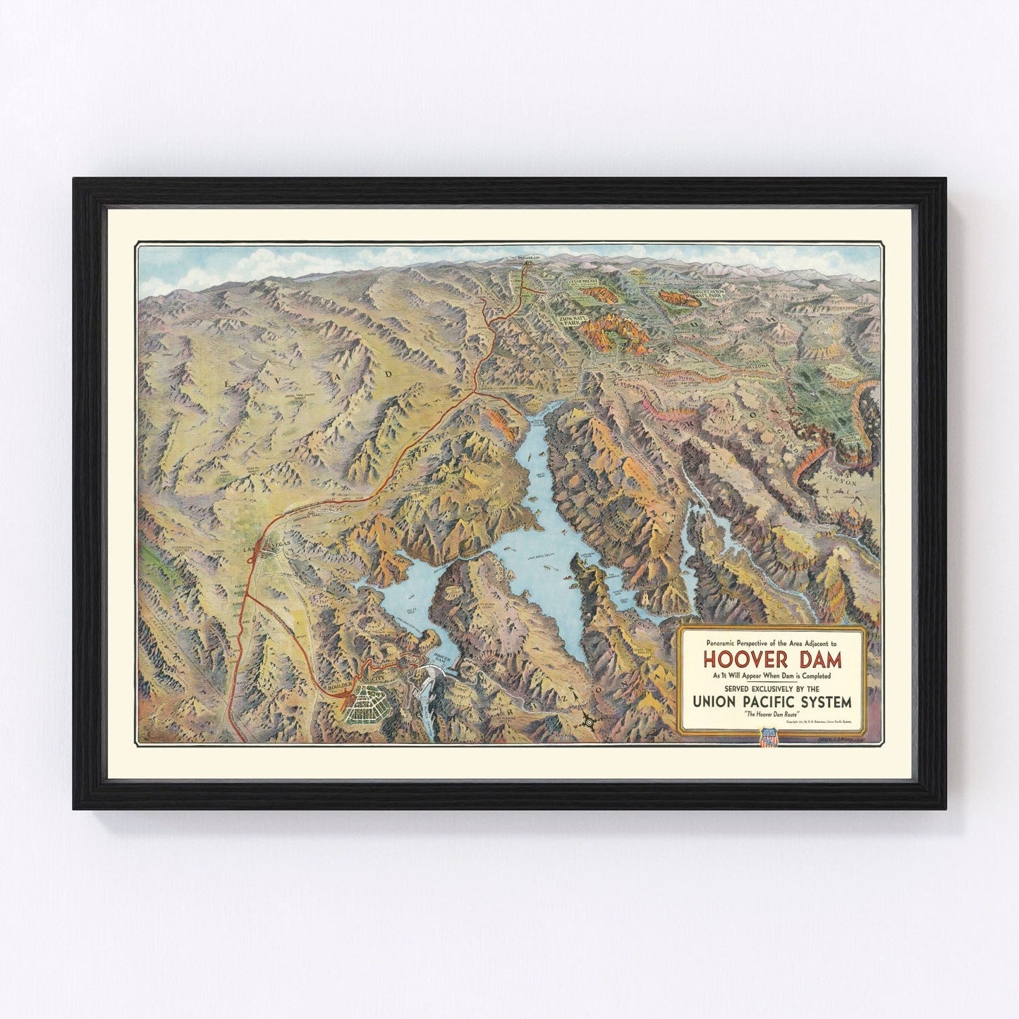 Vintage map of Hoover Dam and Lake Mead construction site, 1931
