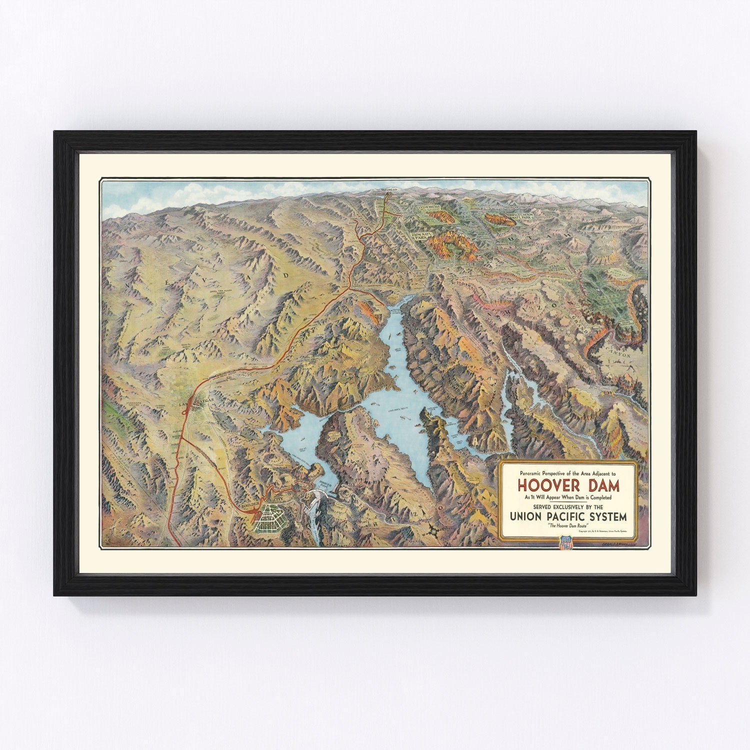 Vintage map of Hoover Dam and Lake Mead construction site, 1931