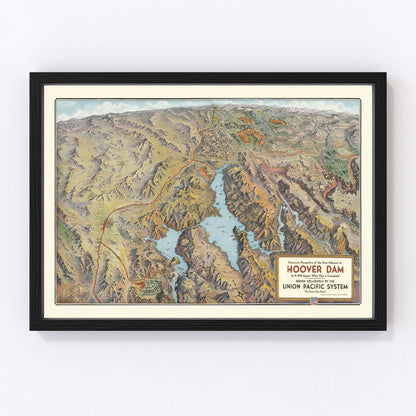 Vintage map of Hoover Dam and Lake Mead construction site, 1931