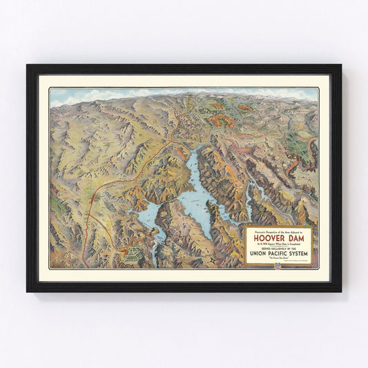 Vintage map of Hoover Dam and Lake Mead construction site, 1931
