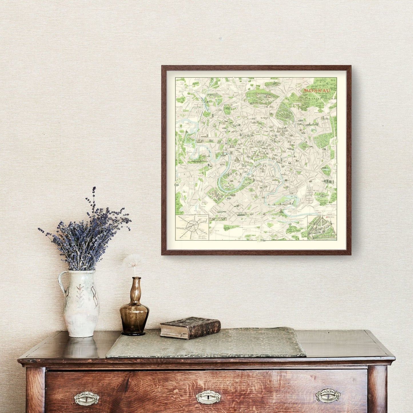 Vintage Map of Moscow, Russia, 1968