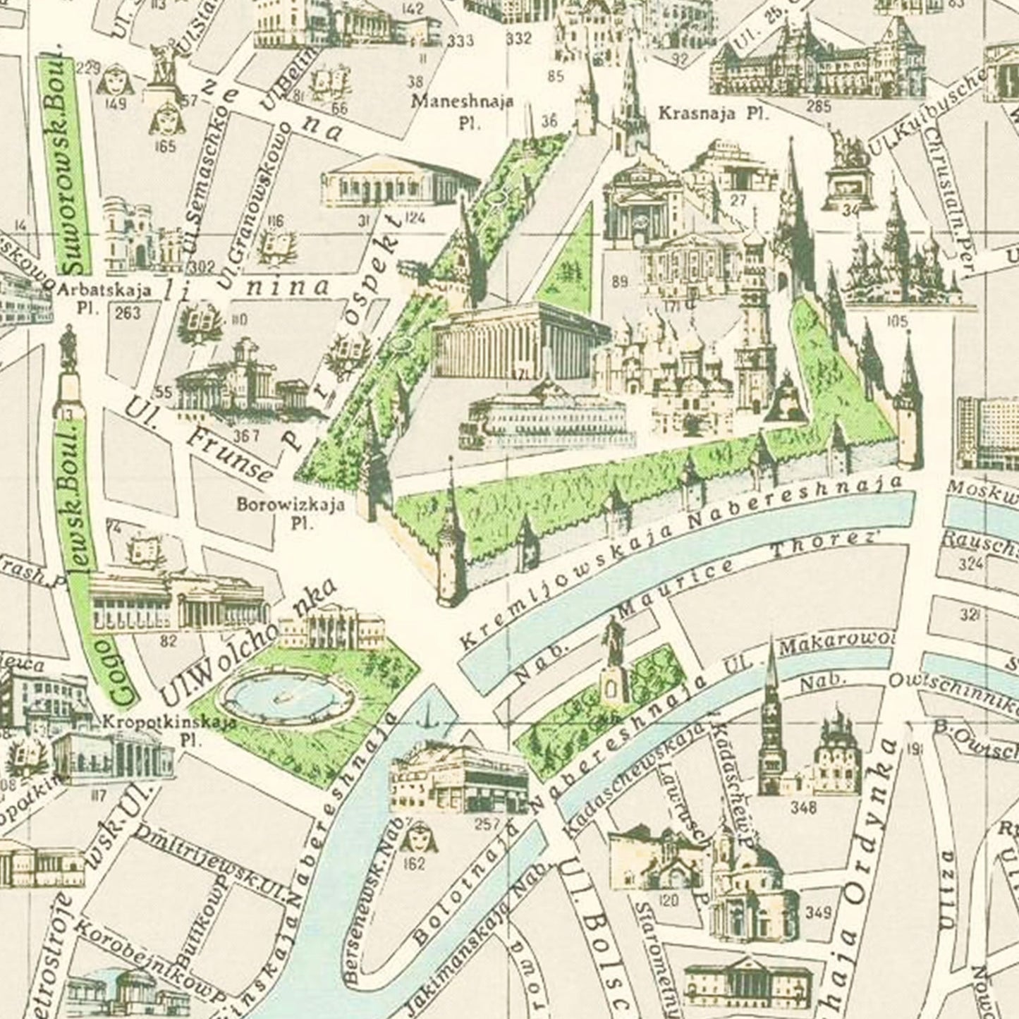 Vintage Map of Moscow, Russia, 1968