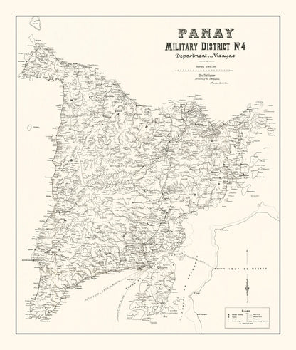 Vintage Map of Panay Island, Philippines, 1900