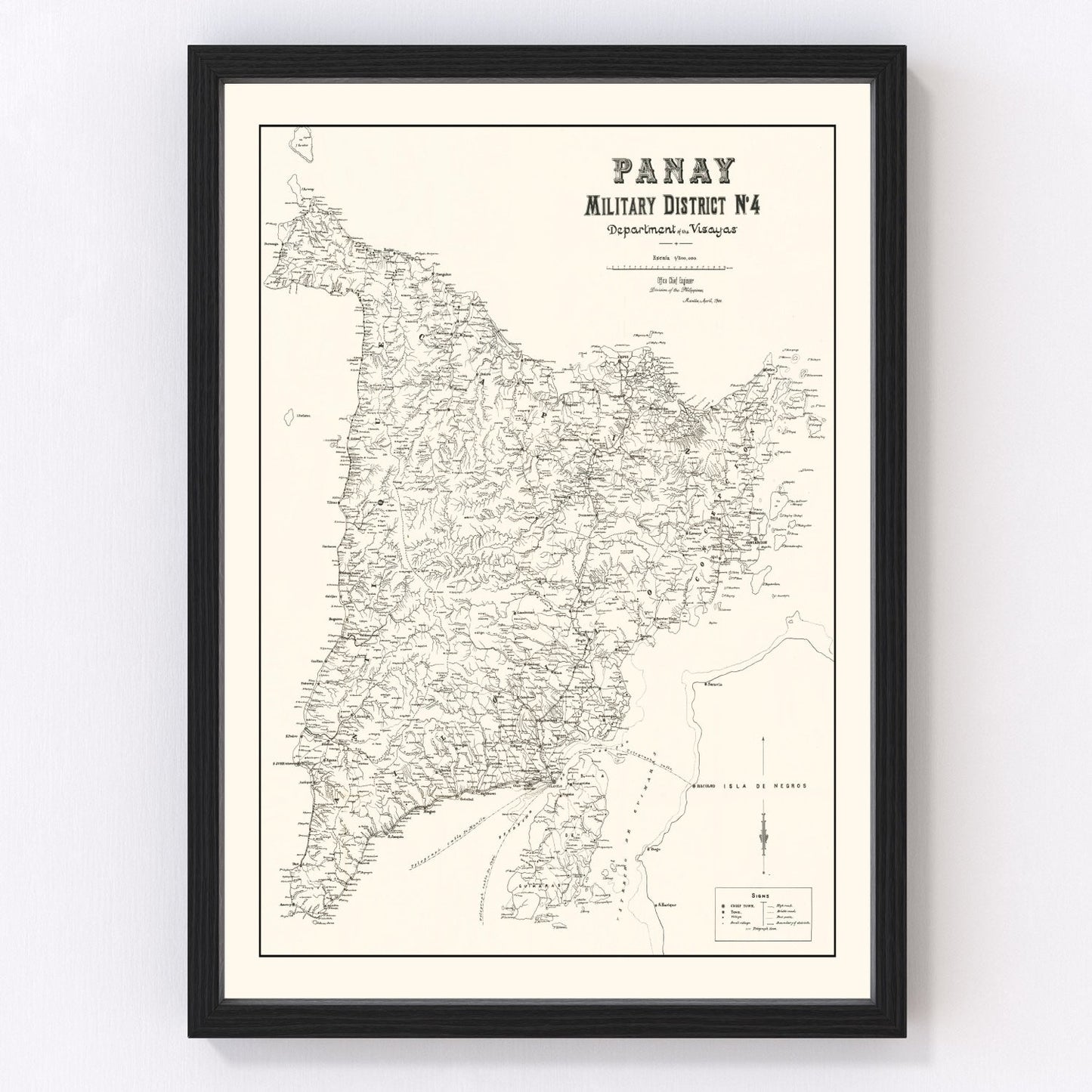 vintage map of Panay Island, Philippines, 1900
