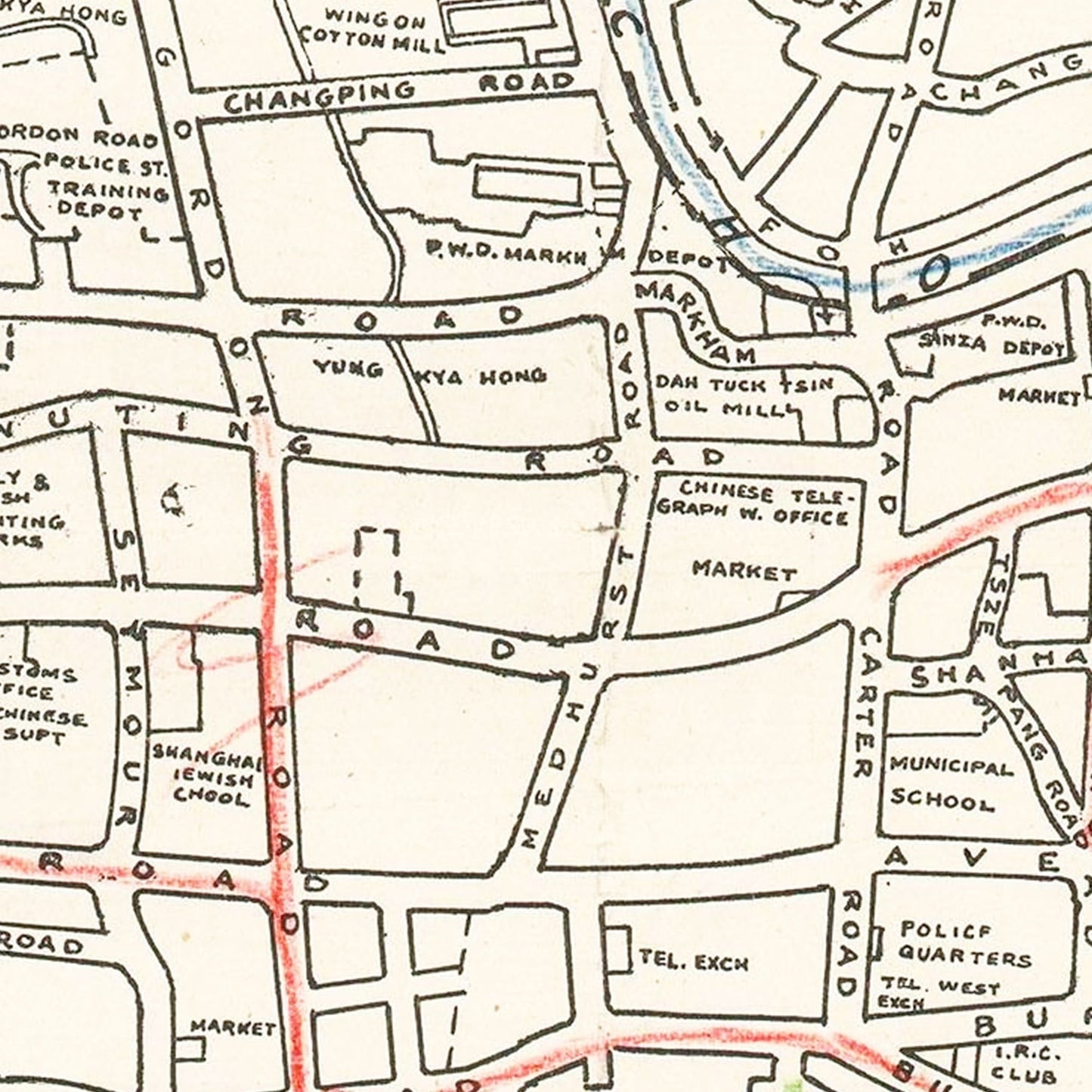 Vintage Map of Shanghai, China, 1938