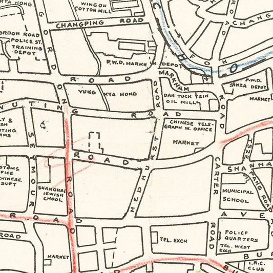 Vintage Map of Shanghai, China, 1938