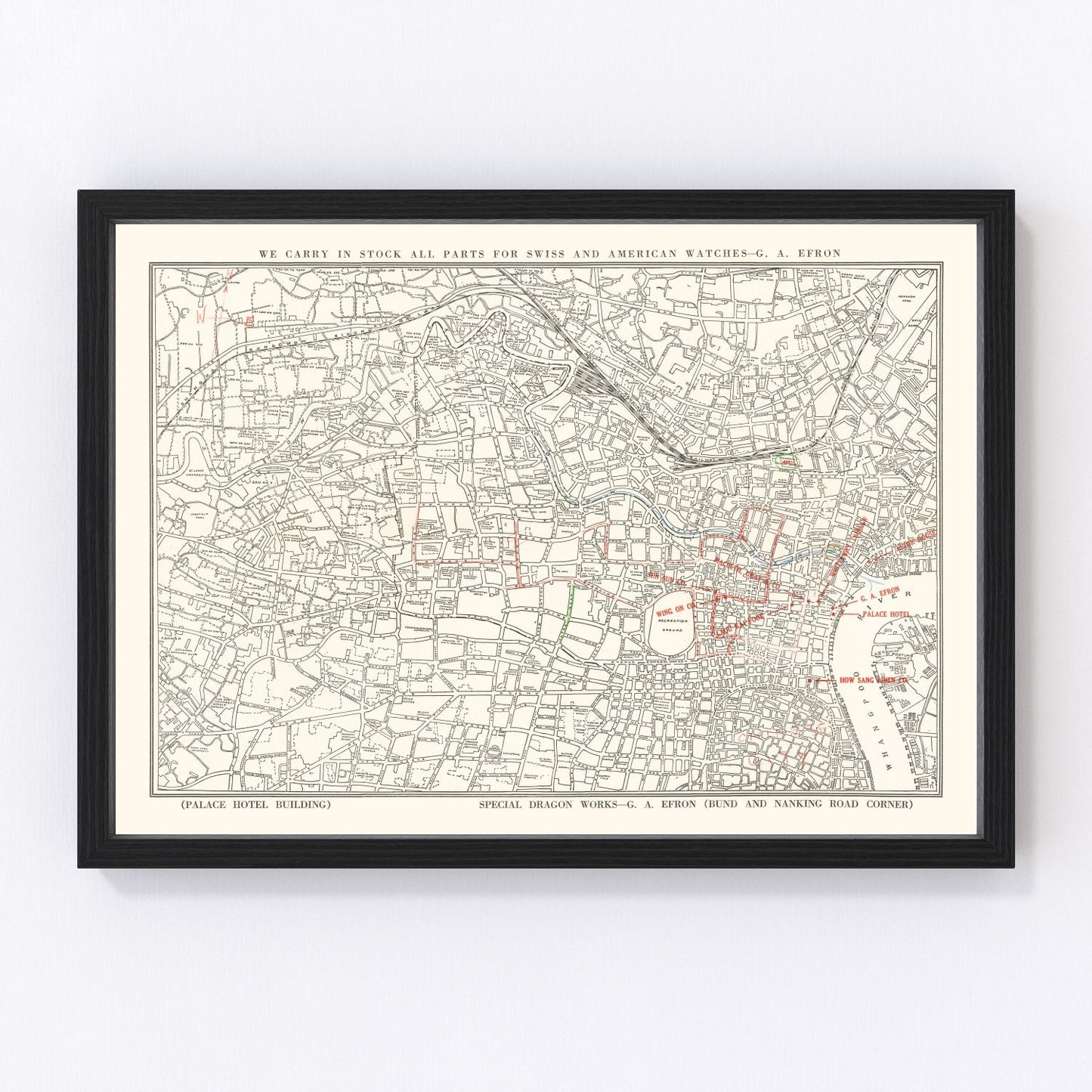 vintage map of Shanghai, China, 1938