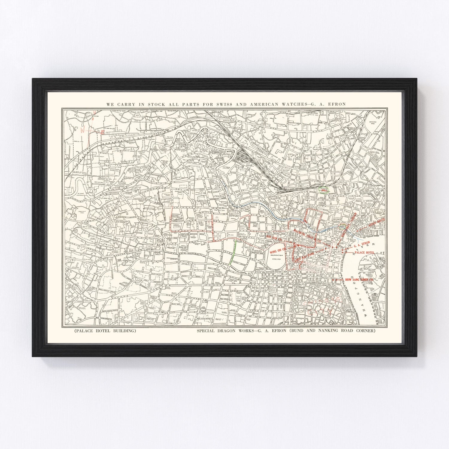 vintage map of Shanghai, China, 1938