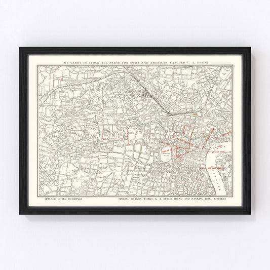 vintage map of Shanghai, China, 1938
