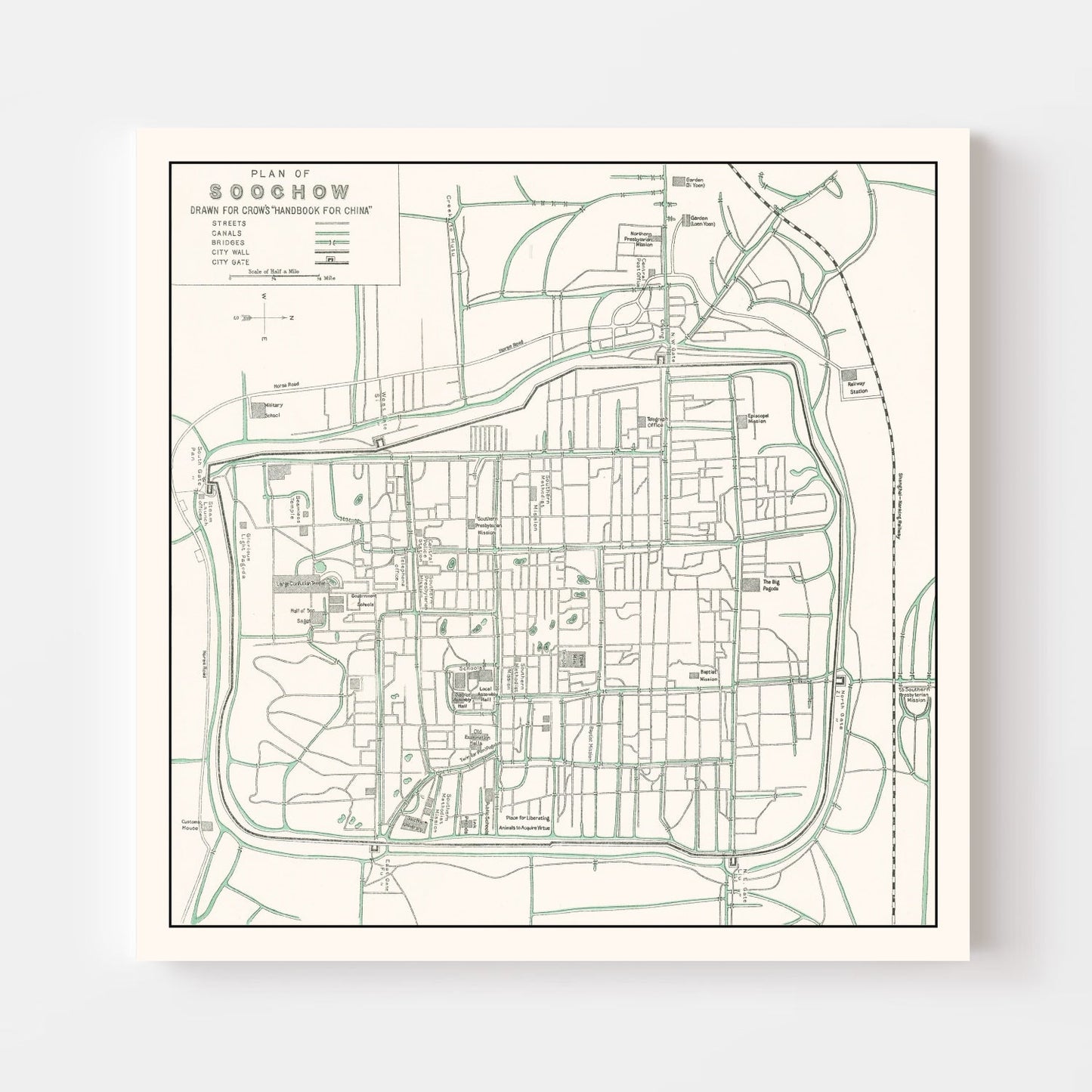 Vintage Map of Suzhou, China, 1921