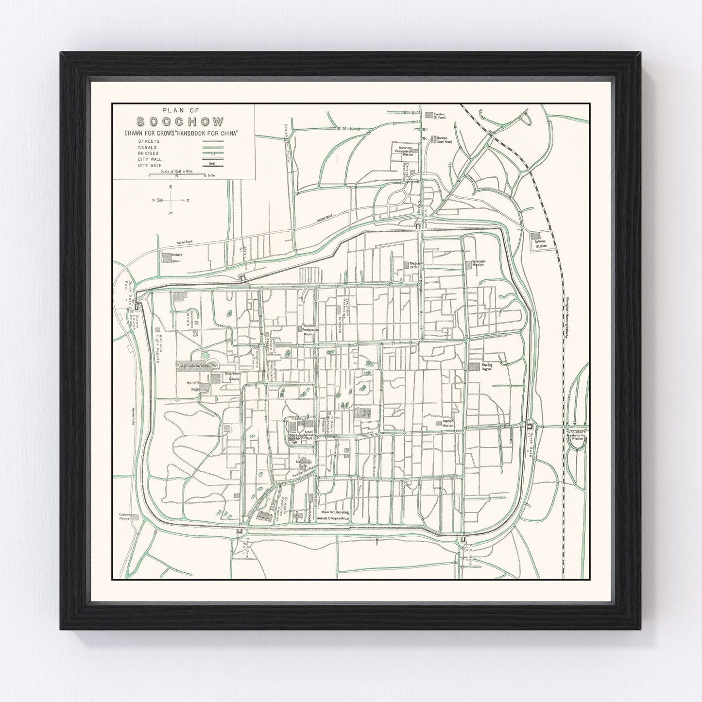 Vintage map of Suzhou, China, 1921