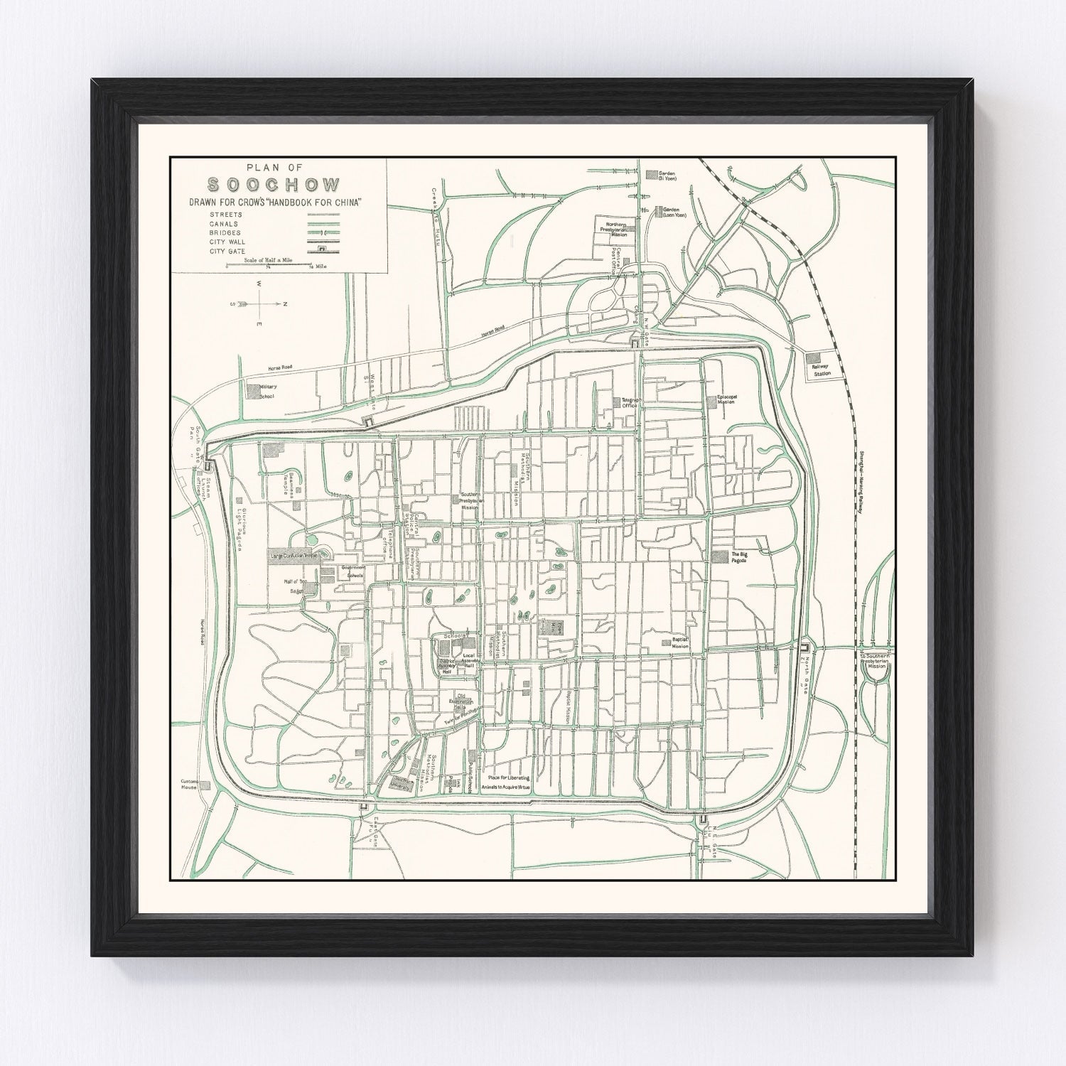 Vintage map of Suzhou, China, 1921