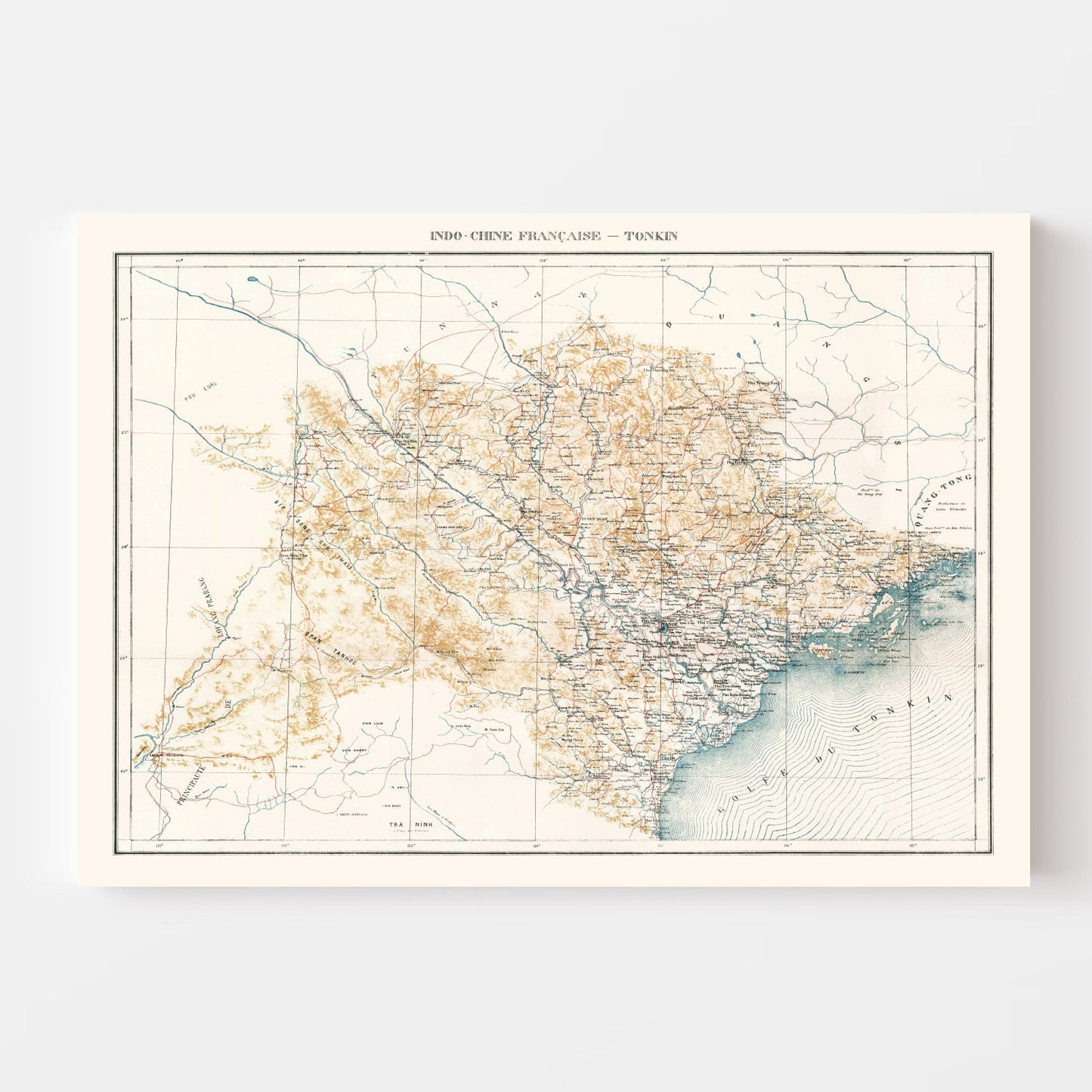 Vintage Map of Tonkin, Vietnam, 1889