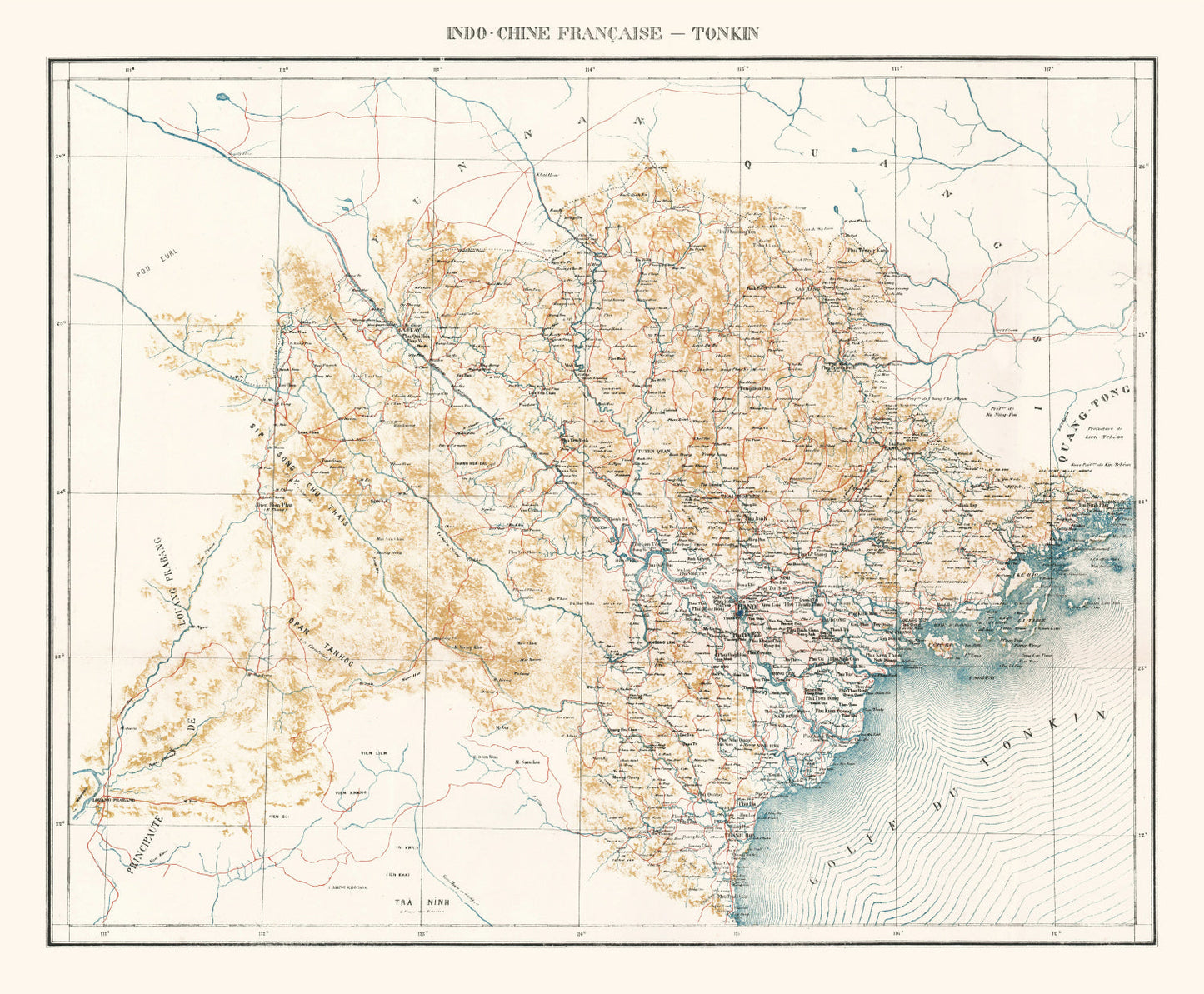 Vintage Map of Tonkin, Vietnam, 1889