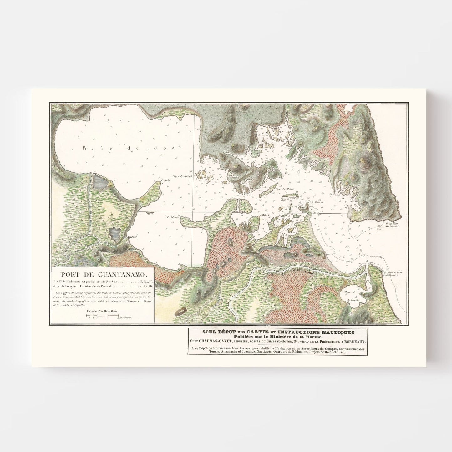 Vintage Guantanamo Bay, Cuba Map, 1830