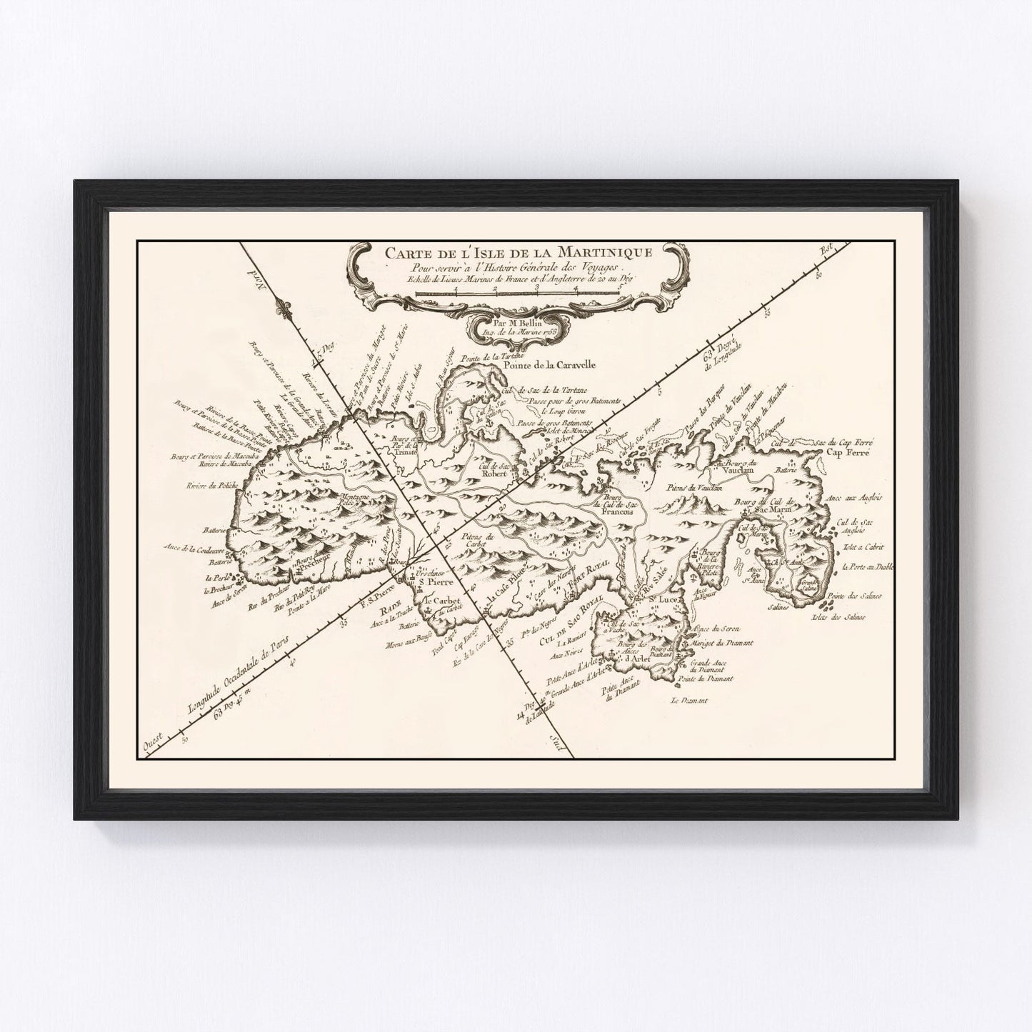 vintage map of Martinique, French Caribbean island, 1780