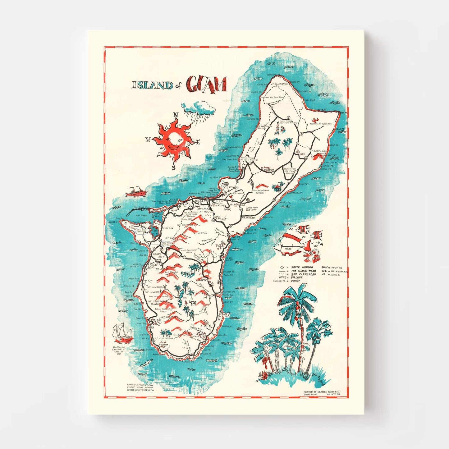 Vintage Guam Map, 1955