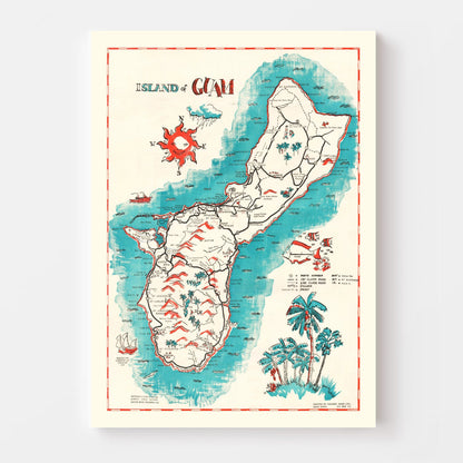 Vintage Guam Map, 1955