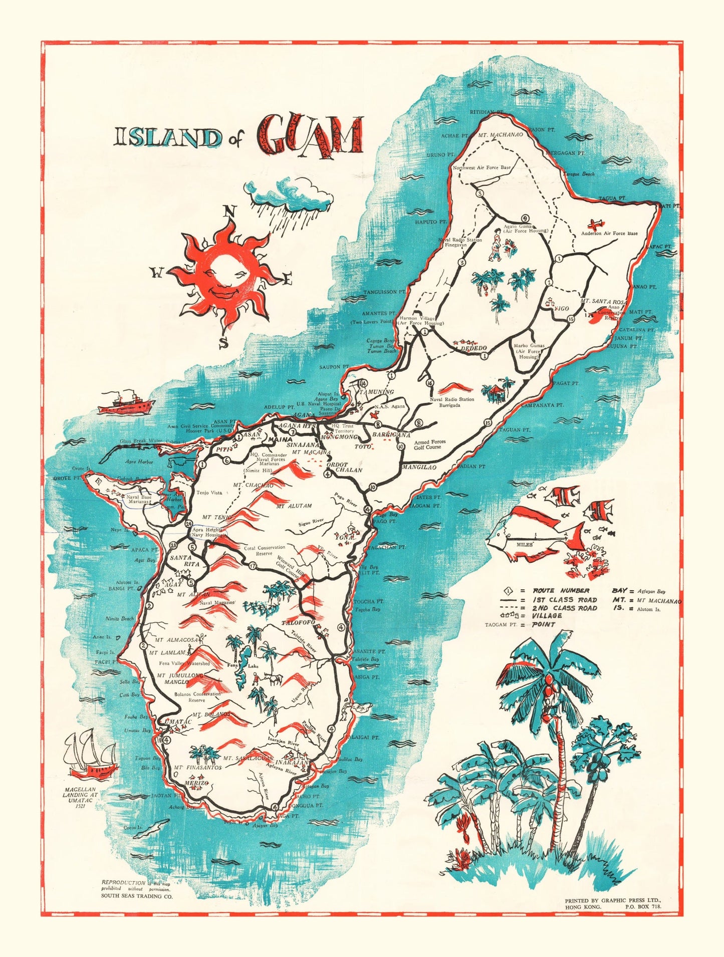 Vintage Guam Map, 1955
