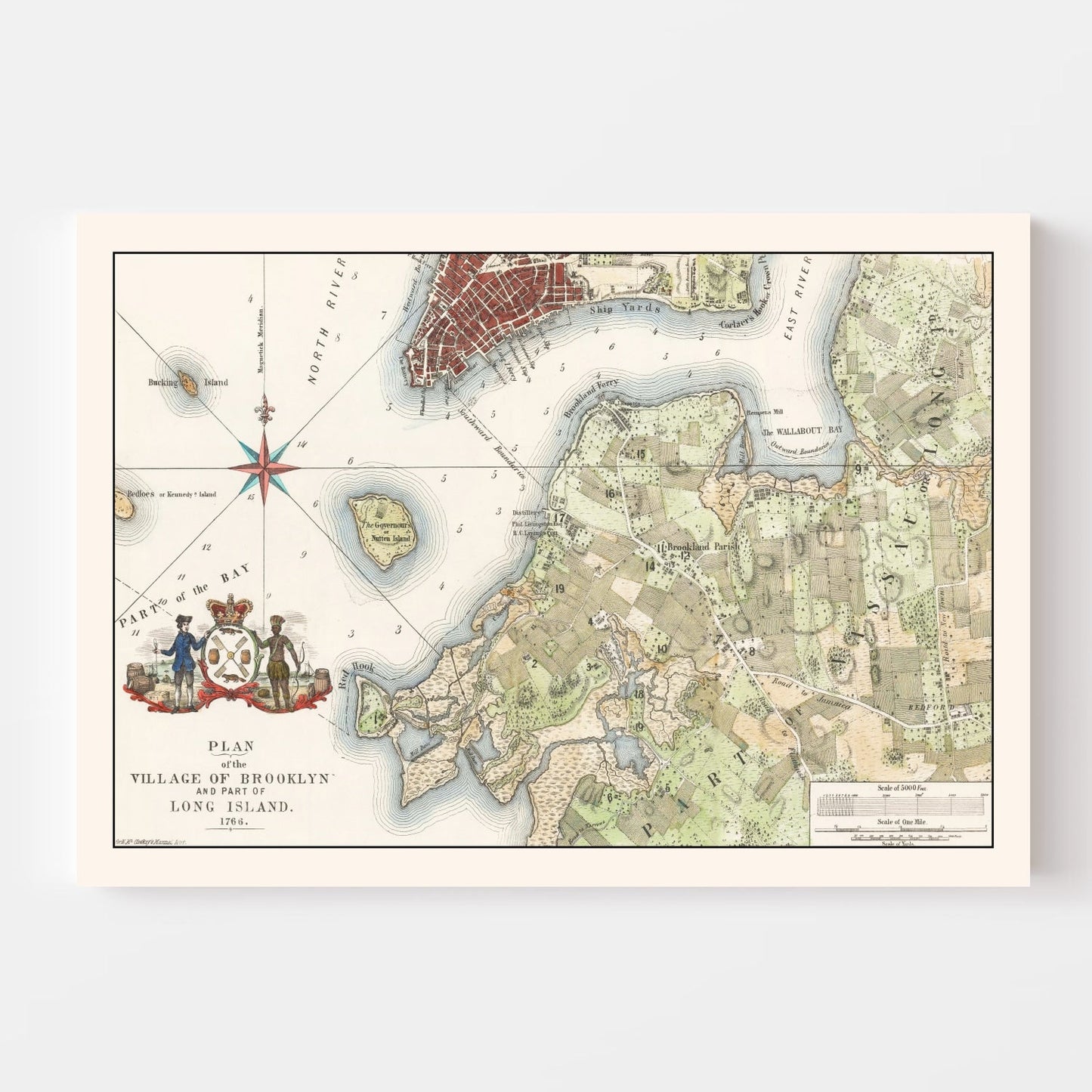 Vintage Map of Brooklyn, New York, 1864