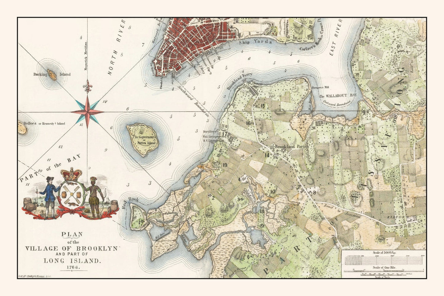 Vintage Map of Brooklyn, New York, 1864