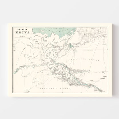 Vintage Map of Khiva, Uzbekistan, 1875